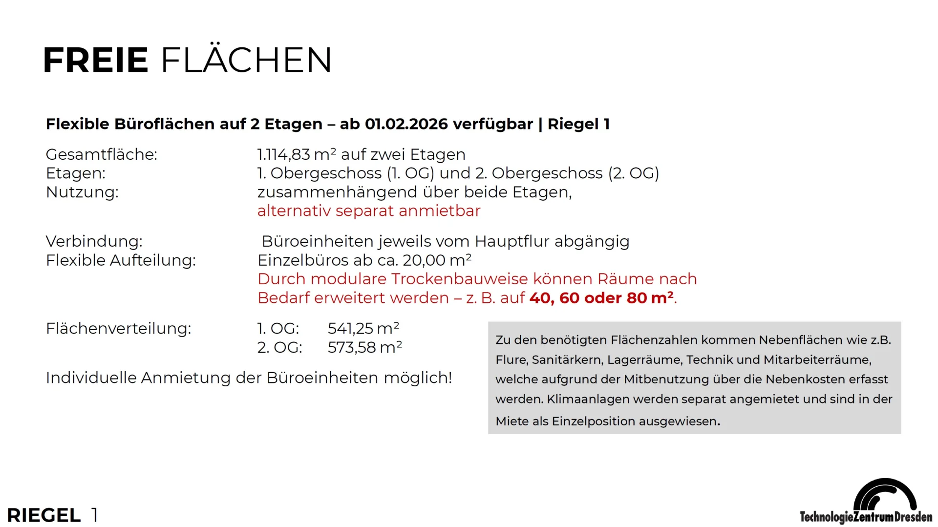 Flexible Büroflächen ab 20 m² auf 2 Etagen – ab 01.02.2026 verfügbar | Riegel 1