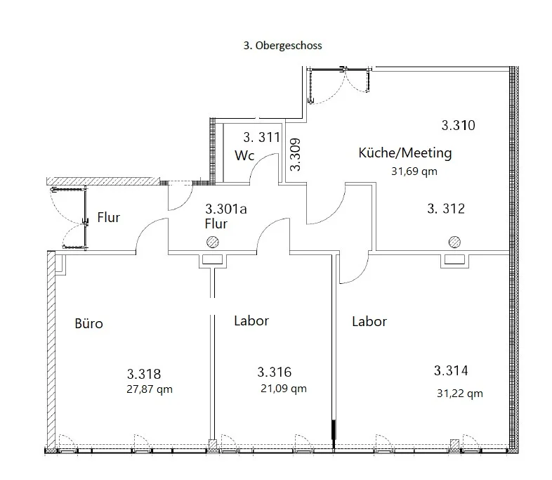Grundriss: Moderne Labor- und Büroflächen zur Vermietung – voll ausgestattet, mit Aufenthaltsraum und Küche